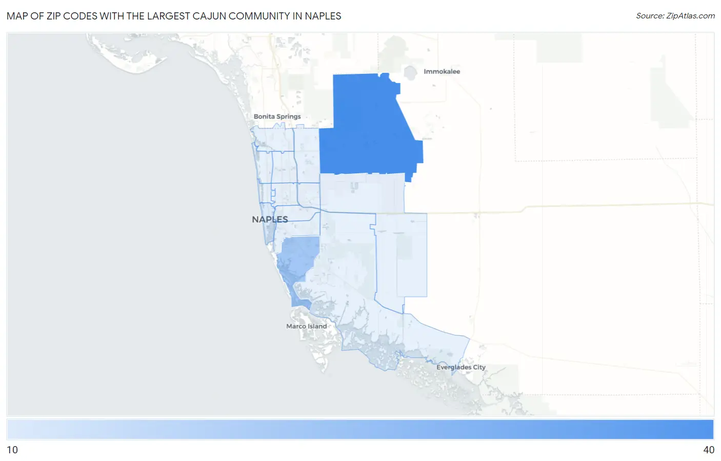 Zip Codes with the Largest Cajun Community in Naples Map