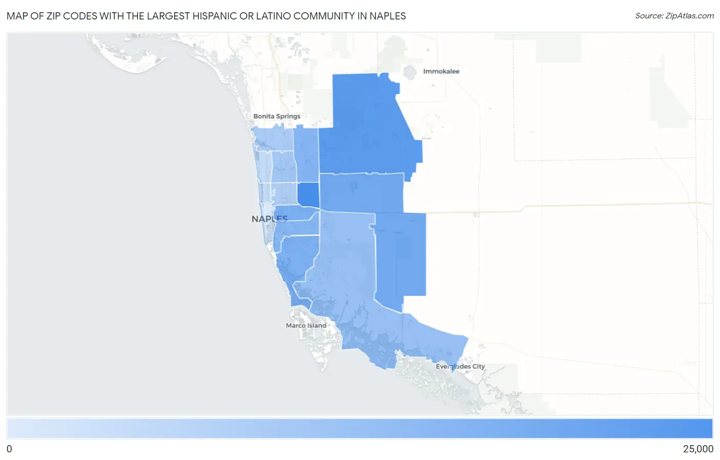 Zip Codes with the Largest Hispanic or Latino Community in Naples Map