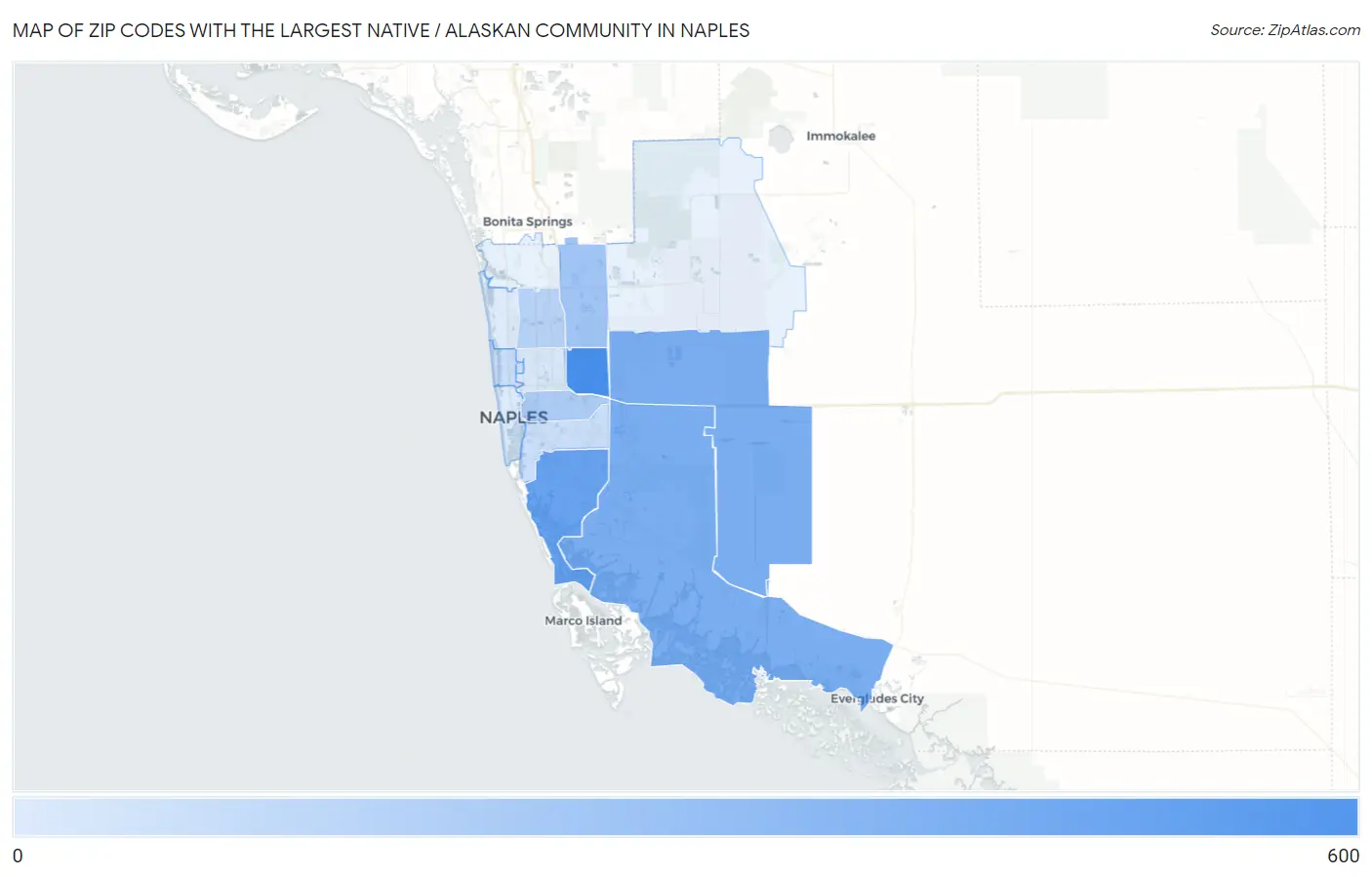 Zip Codes with the Largest Native / Alaskan Community in Naples Map