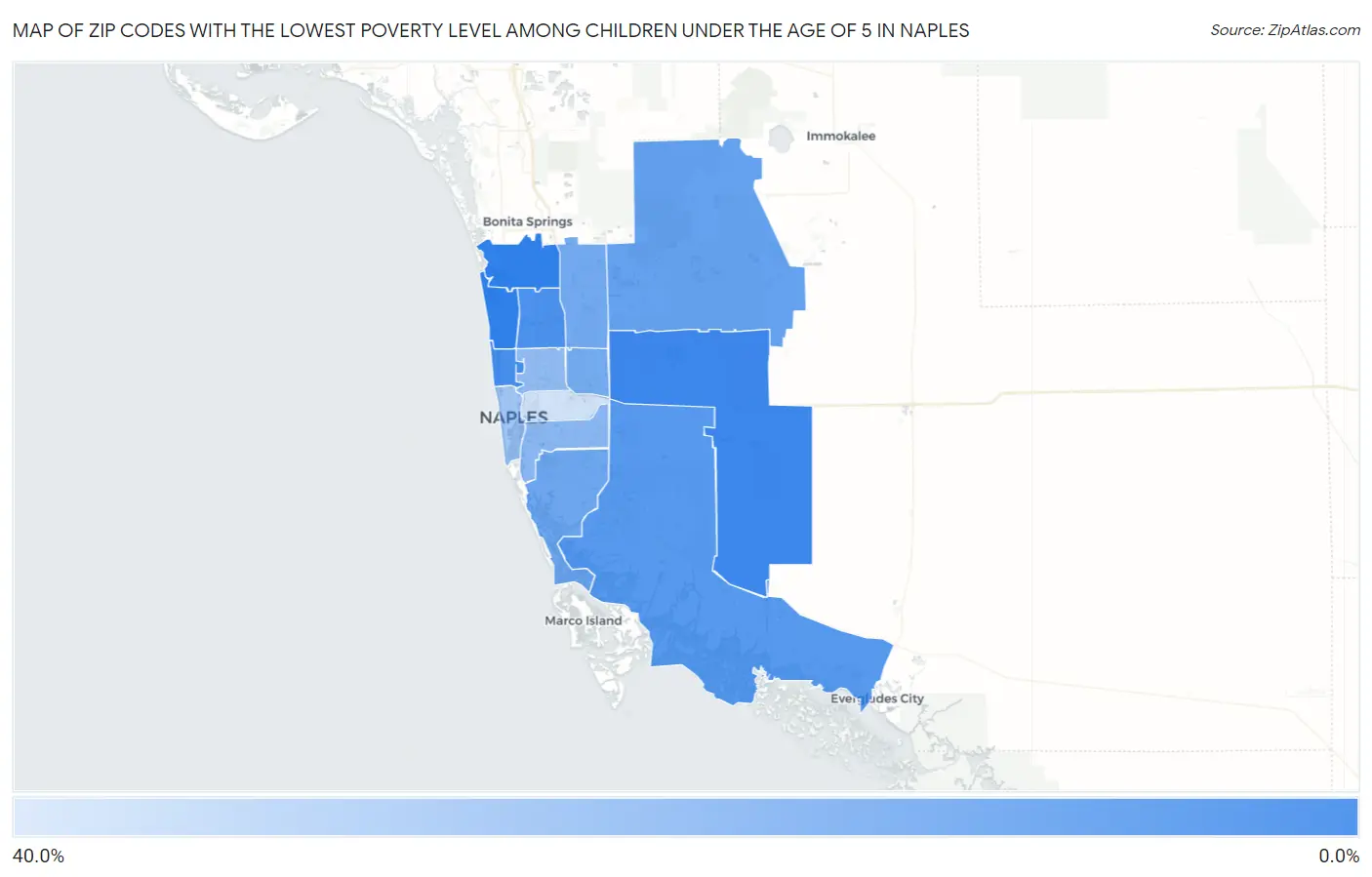 Zip Codes with the Lowest Poverty Level Among Children Under the Age of 5 in Naples Map