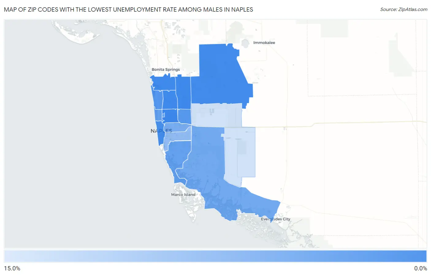 Zip Codes with the Lowest Unemployment Rate Among Males in Naples Map
