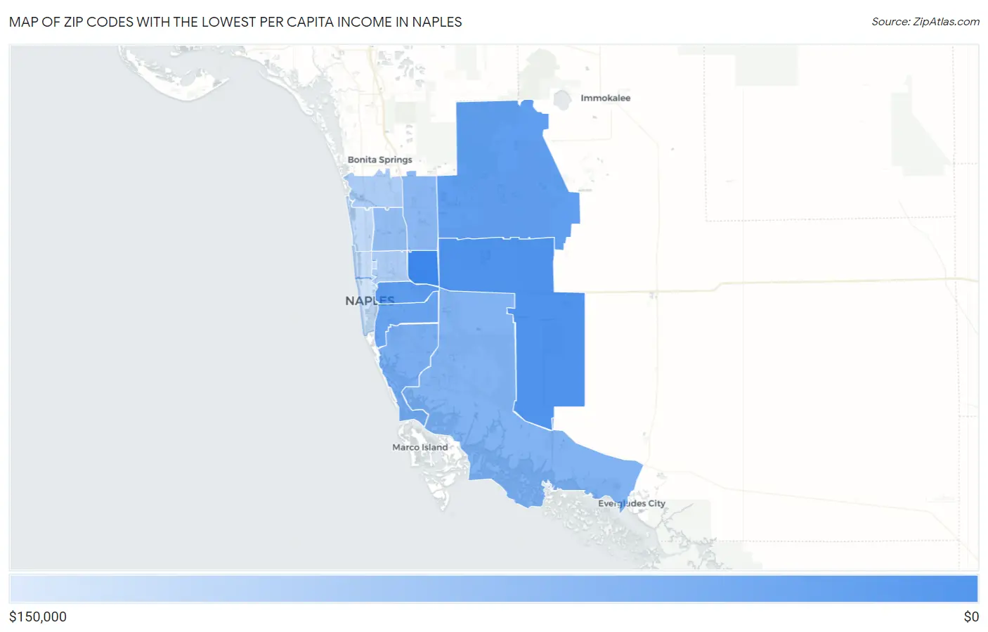 Zip Codes with the Lowest Per Capita Income in Naples Map