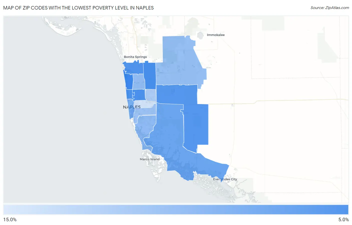 Zip Codes with the Lowest Poverty Level in Naples Map