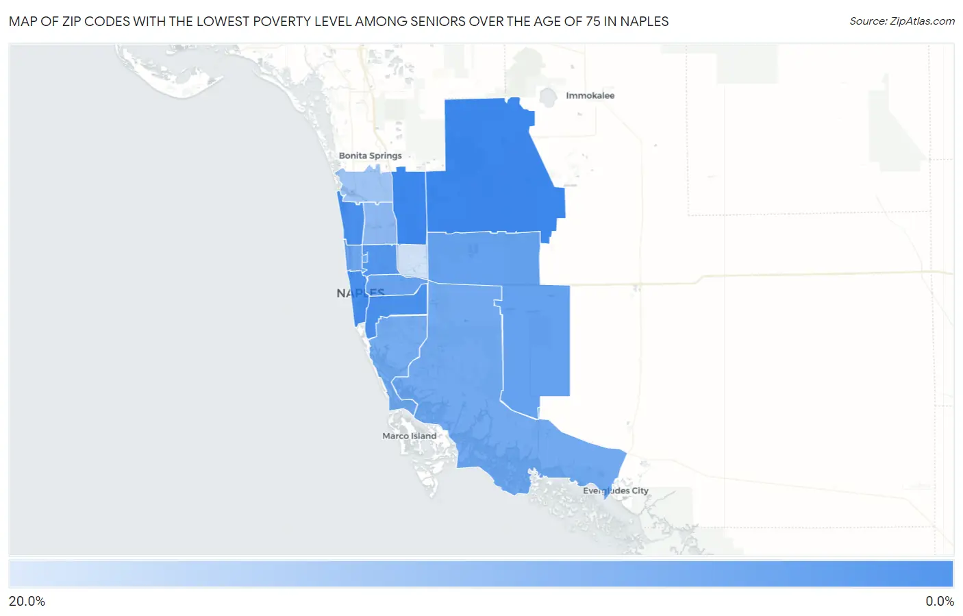 Zip Codes with the Lowest Poverty Level Among Seniors Over the Age of 75 in Naples Map