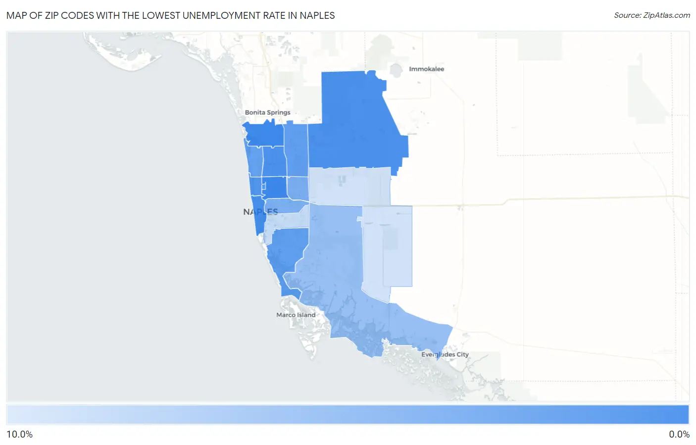 Zip Codes with the Lowest Unemployment Rate in Naples Map