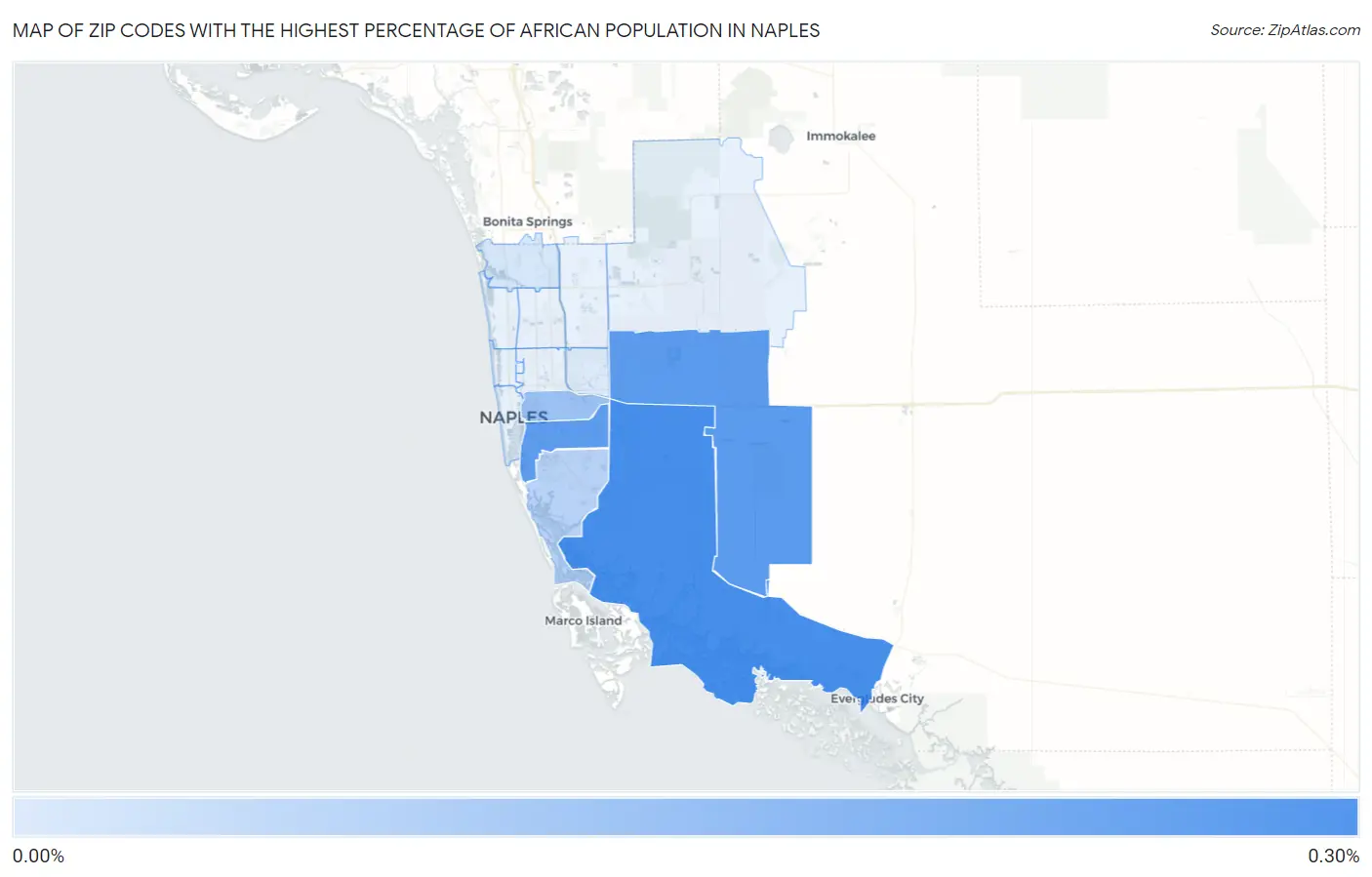 Zip Codes with the Highest Percentage of African Population in Naples Map