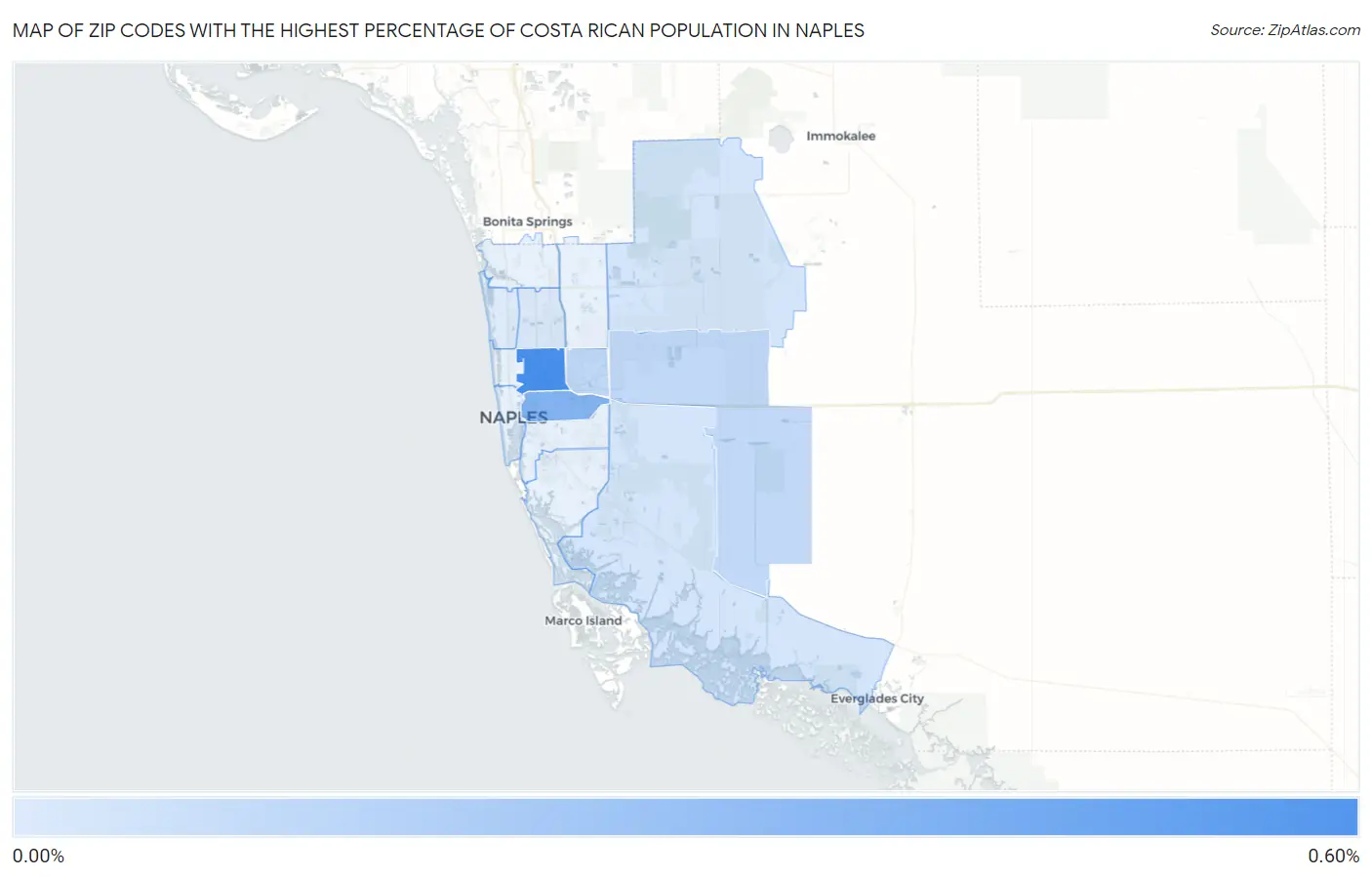 Zip Codes with the Highest Percentage of Costa Rican Population in Naples Map