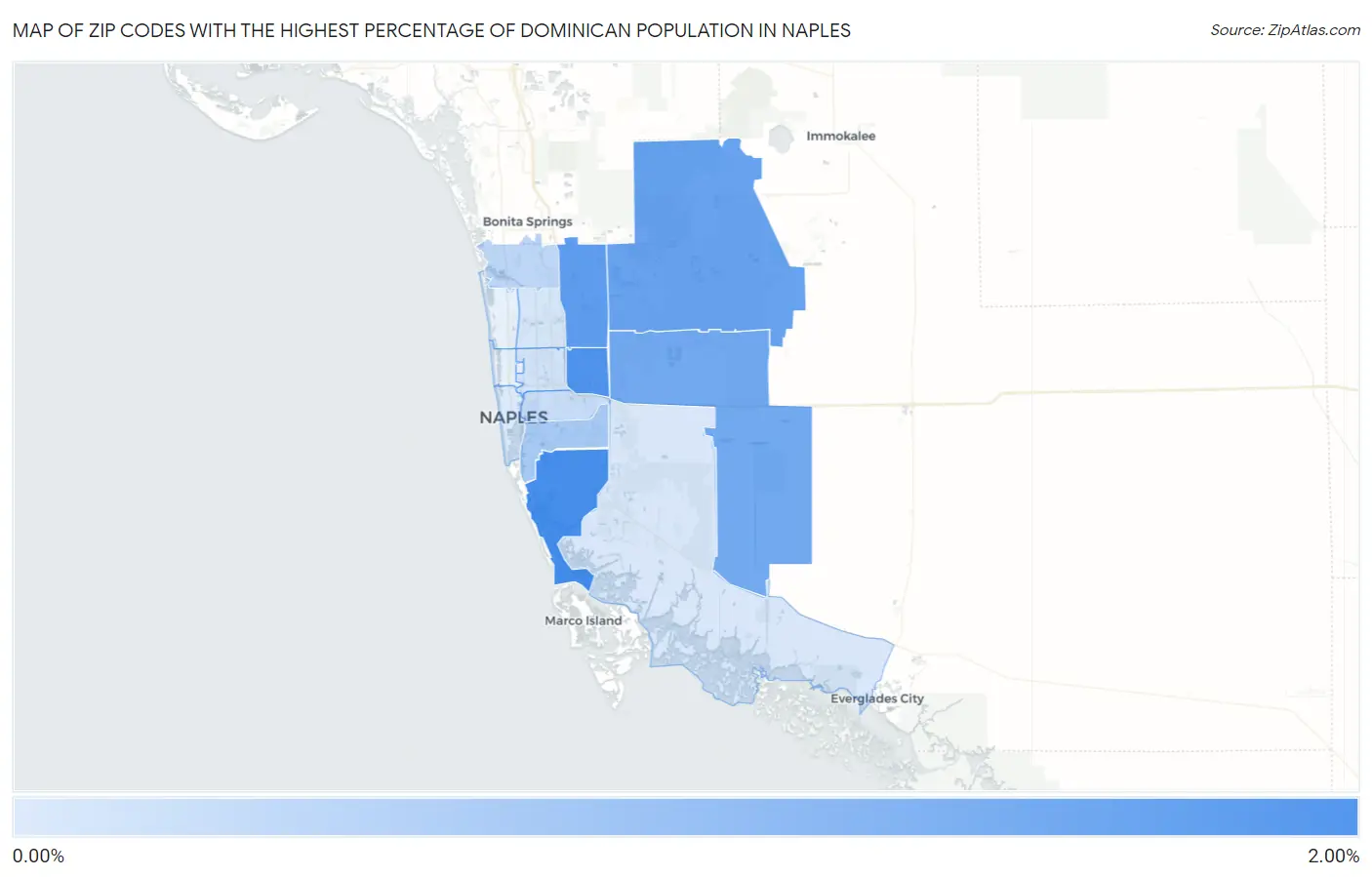 Zip Codes with the Highest Percentage of Dominican Population in Naples Map