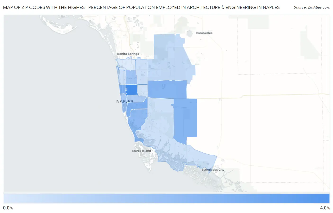 Zip Codes with the Highest Percentage of Population Employed in Architecture & Engineering in Naples Map