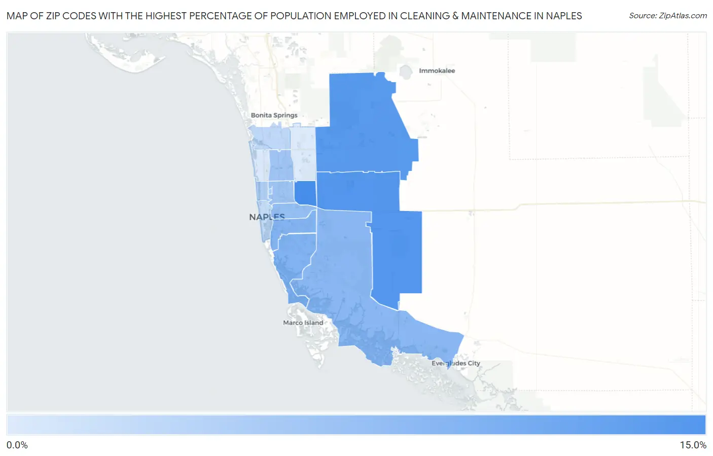 Zip Codes with the Highest Percentage of Population Employed in Cleaning & Maintenance in Naples Map