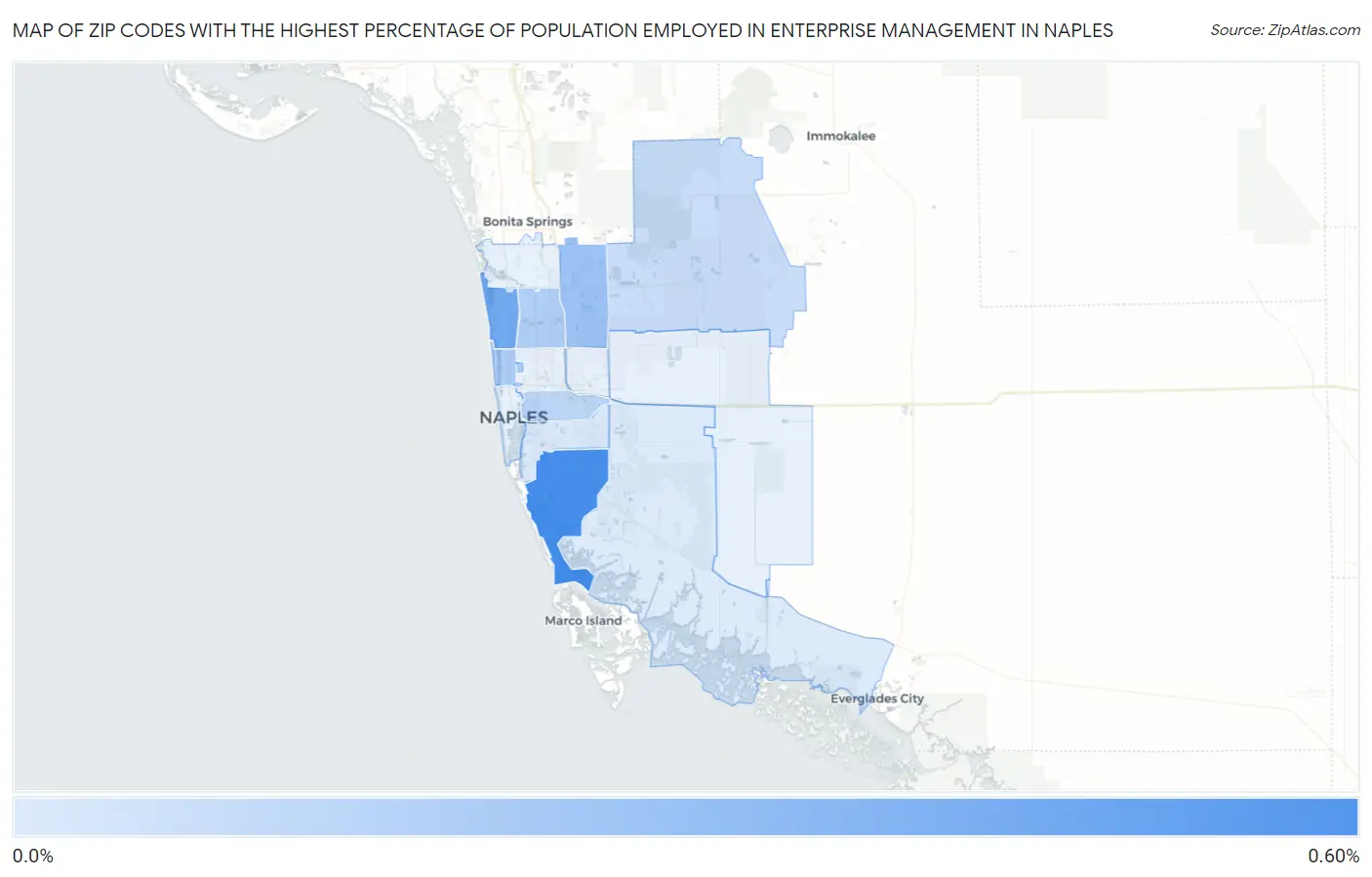 Zip Codes with the Highest Percentage of Population Employed in Enterprise Management in Naples Map