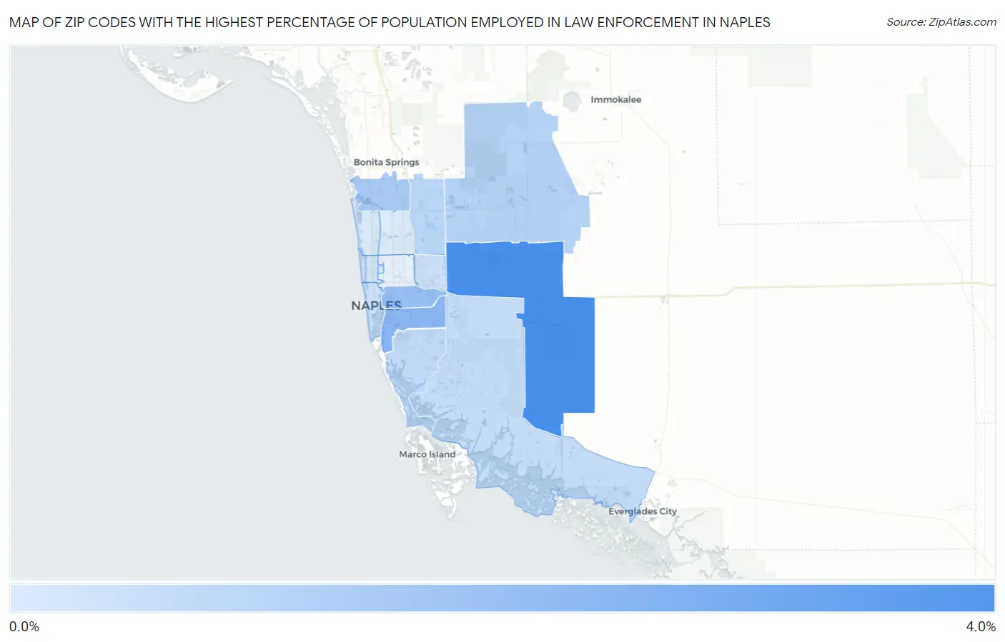 Zip Codes with the Highest Percentage of Population Employed in Law Enforcement in Naples Map