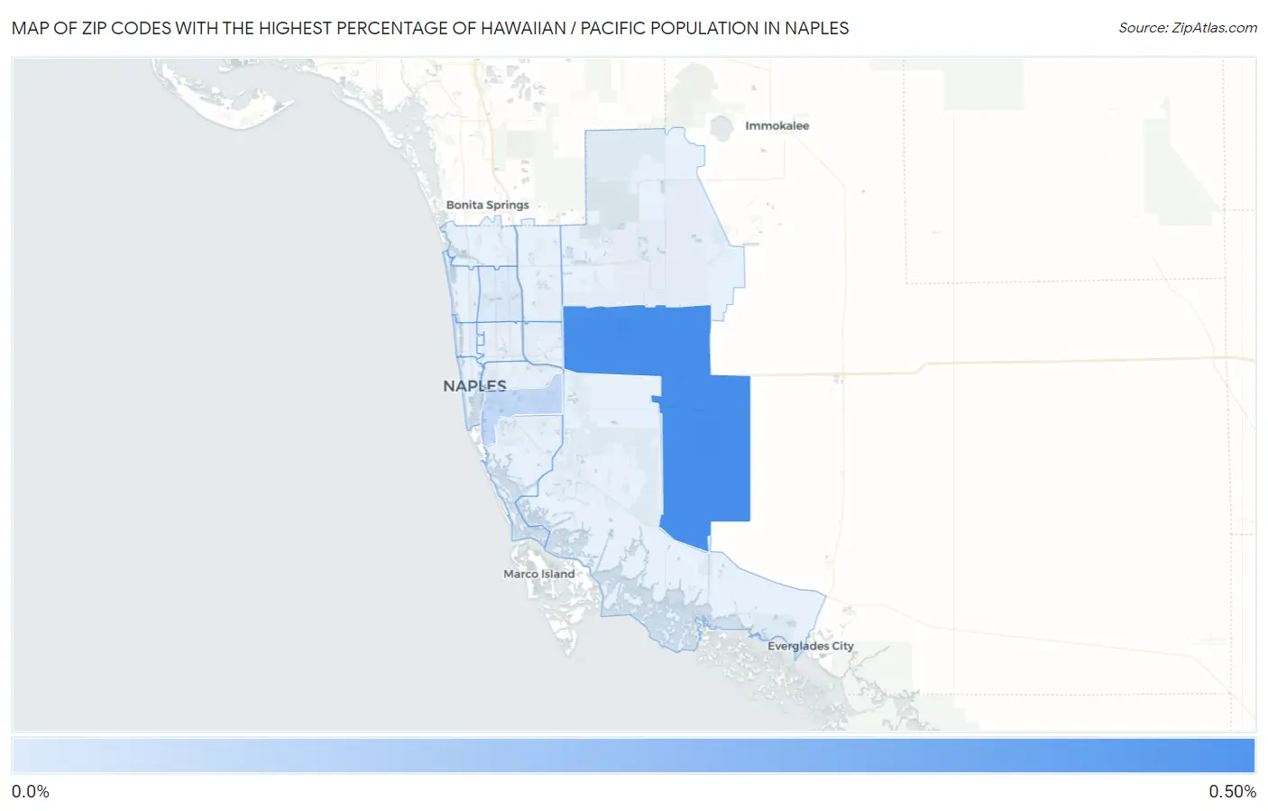 Zip Codes with the Highest Percentage of Hawaiian / Pacific Population in Naples Map