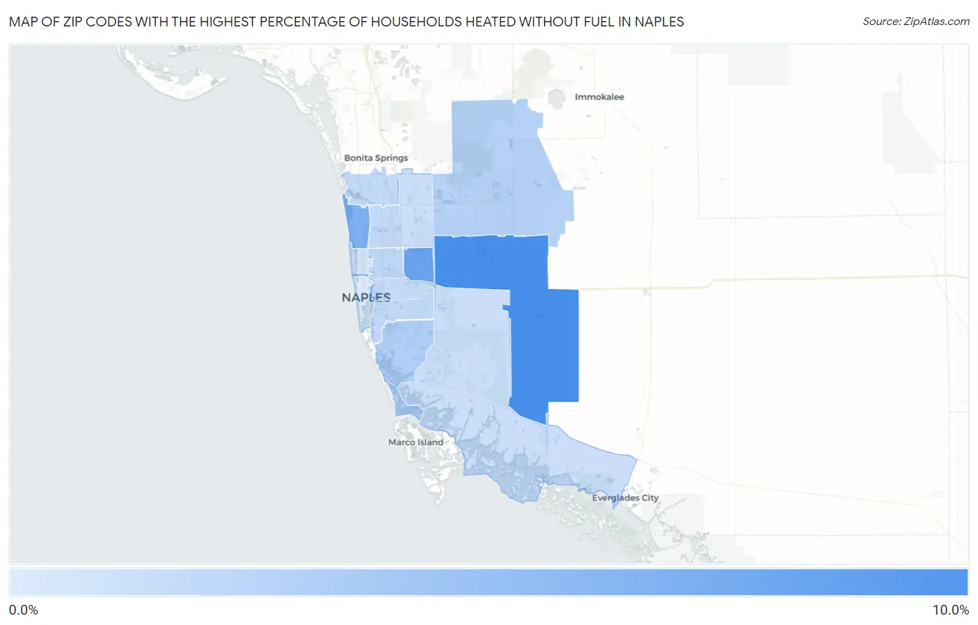 Zip Codes with the Highest Percentage of Households Heated without Fuel in Naples Map