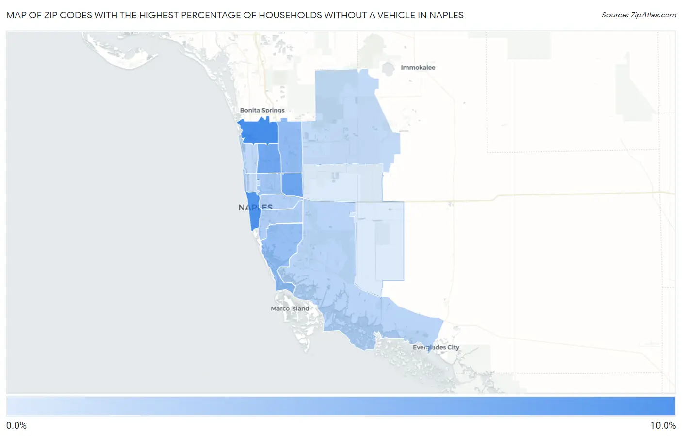Zip Codes with the Highest Percentage of Households Without a Vehicle in Naples Map