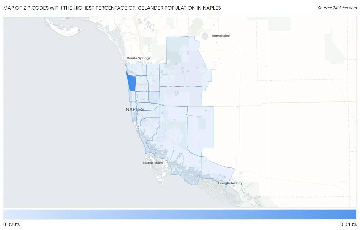 Zip Codes with the Highest Percentage of Icelander Population in Naples Map