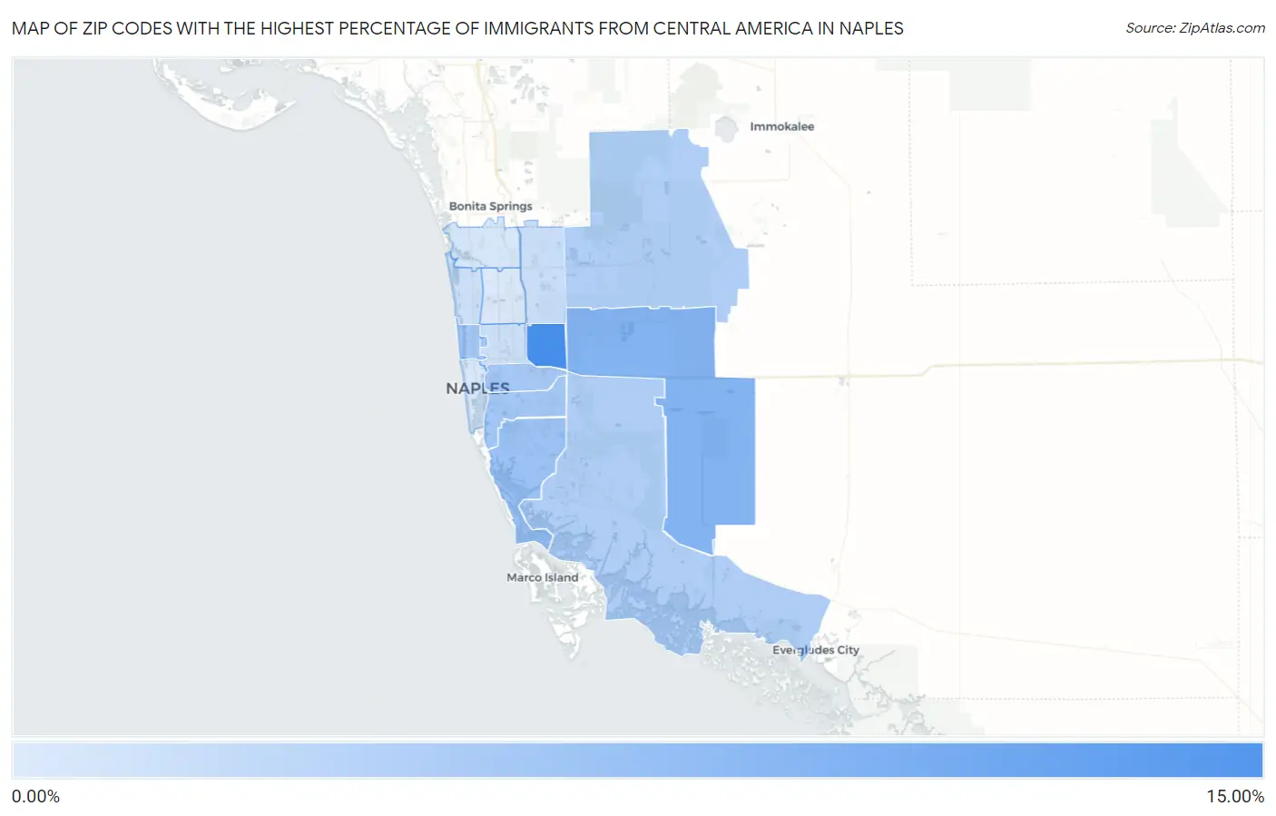 Zip Codes with the Highest Percentage of Immigrants from Central America in Naples Map