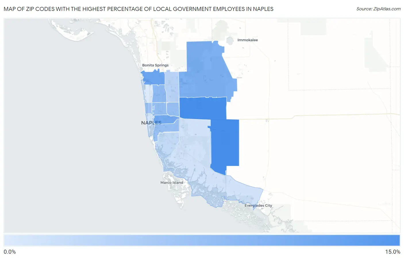 Zip Codes with the Highest Percentage of Local Government Employees in Naples Map