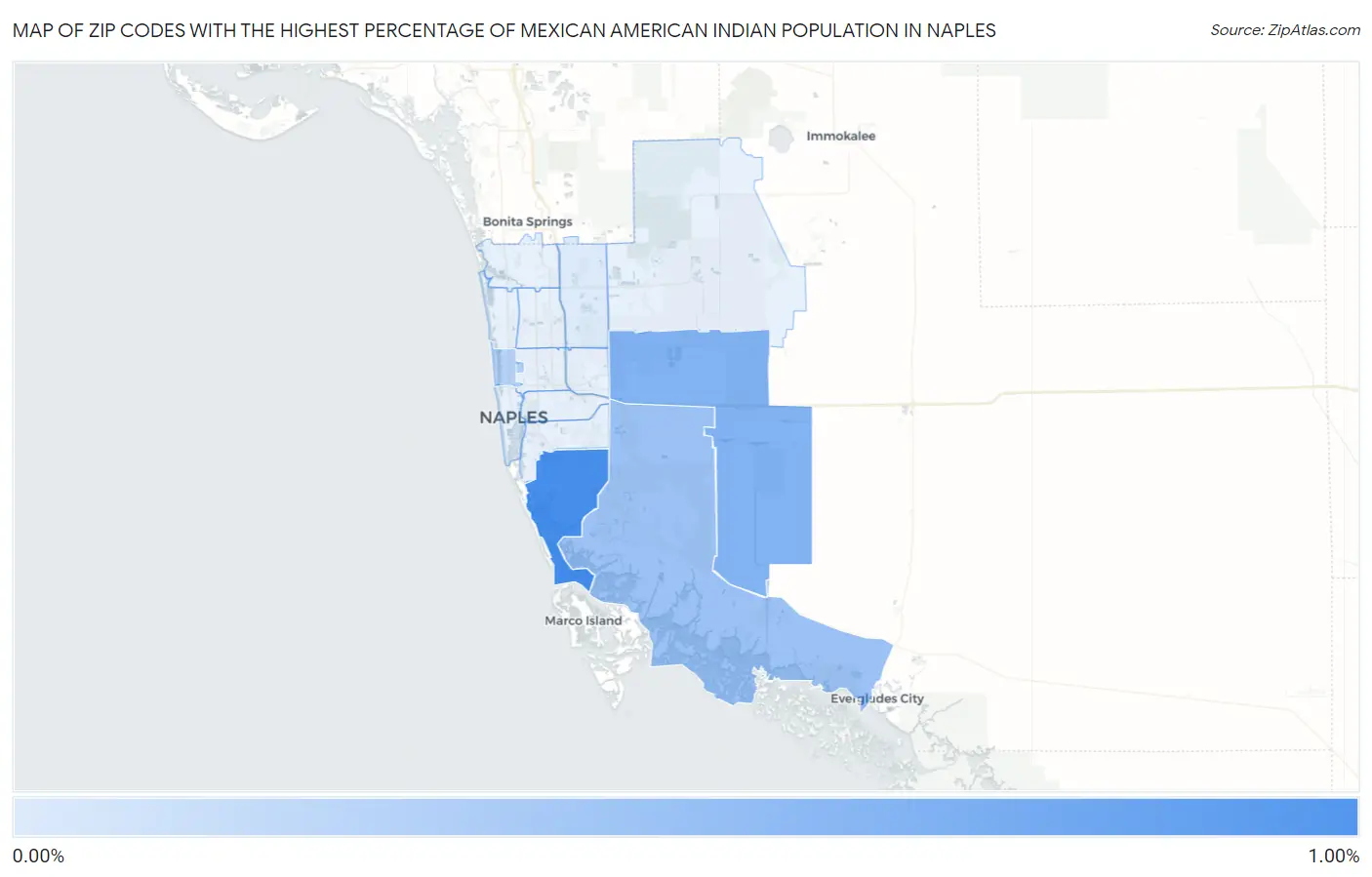 Zip Codes with the Highest Percentage of Mexican American Indian Population in Naples Map