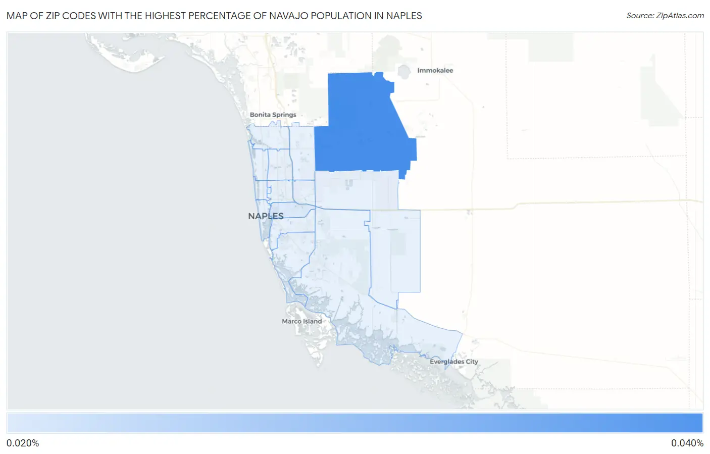 Zip Codes with the Highest Percentage of Navajo Population in Naples Map