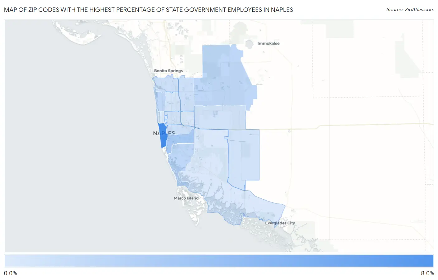 Zip Codes with the Highest Percentage of State Government Employees in Naples Map