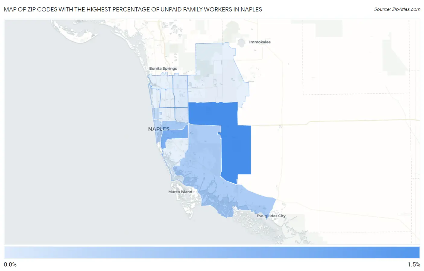 Zip Codes with the Highest Percentage of Unpaid Family Workers in Naples Map