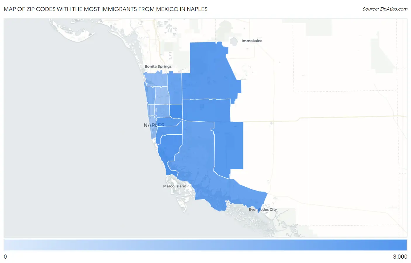 Zip Codes with the Most Immigrants from Mexico in Naples Map