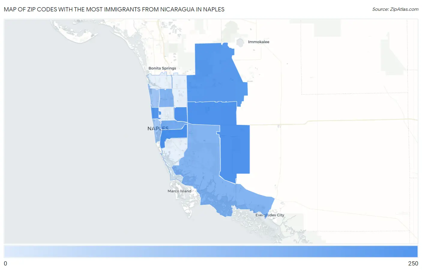 Zip Codes with the Most Immigrants from Nicaragua in Naples Map