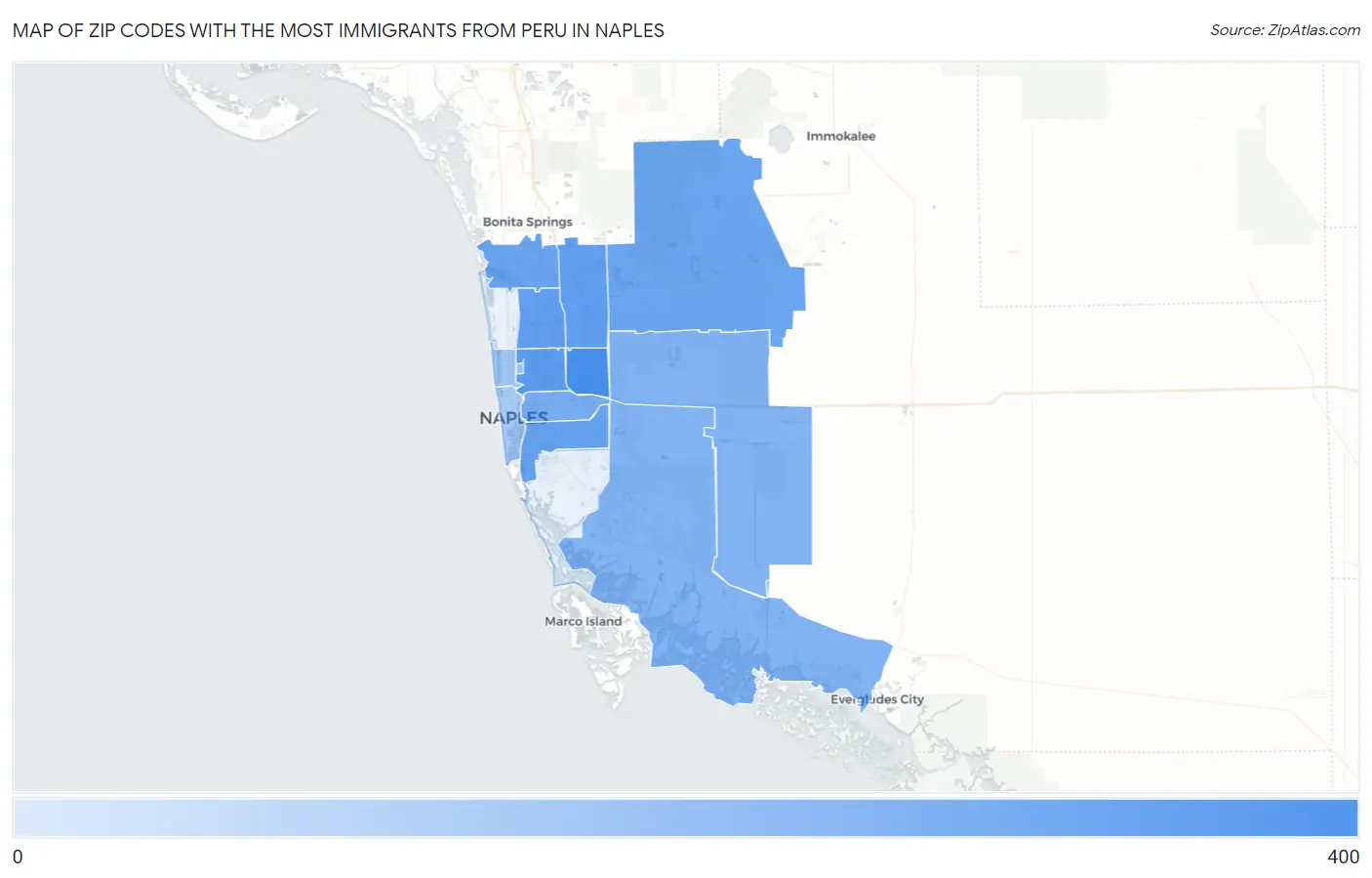 Zip Codes with the Most Immigrants from Peru in Naples Map