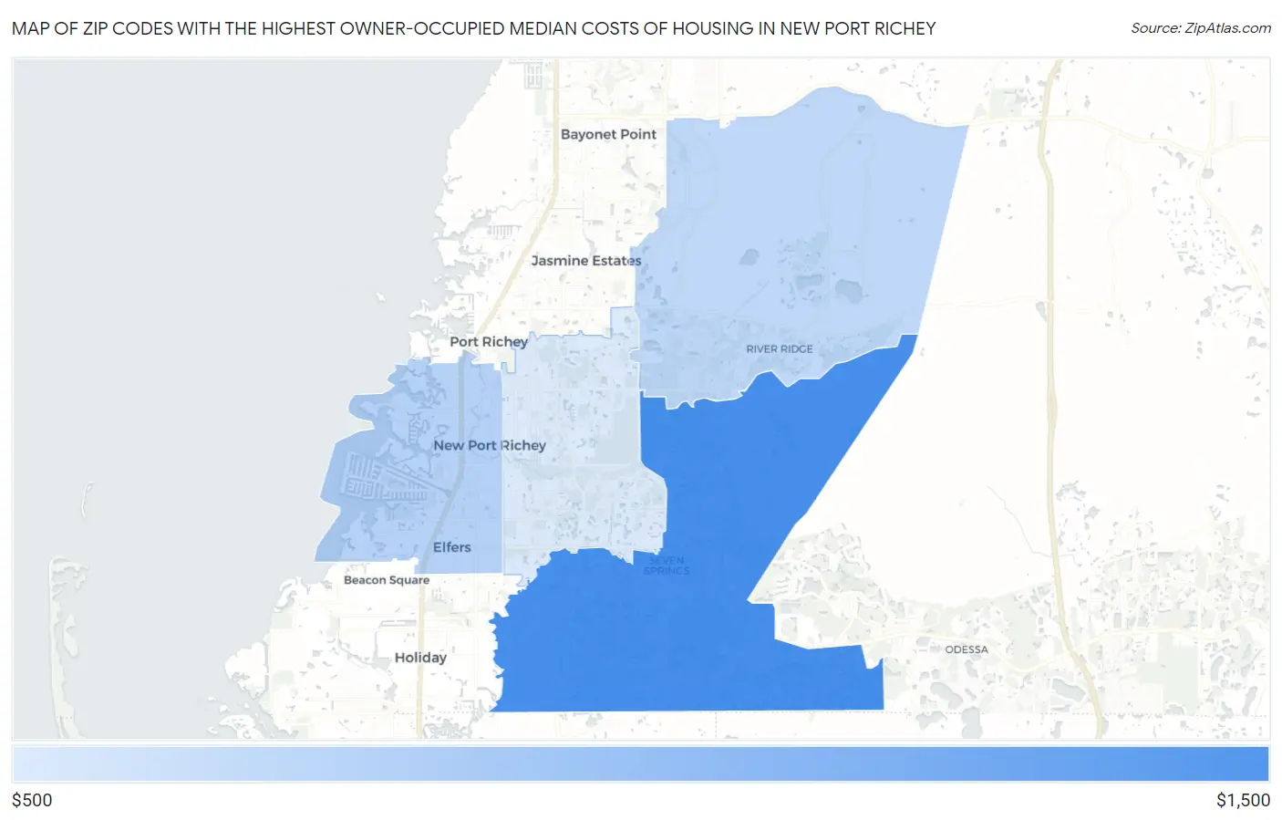 Zip Codes with the Highest Owner-Occupied Median Costs of Housing in New Port Richey Map