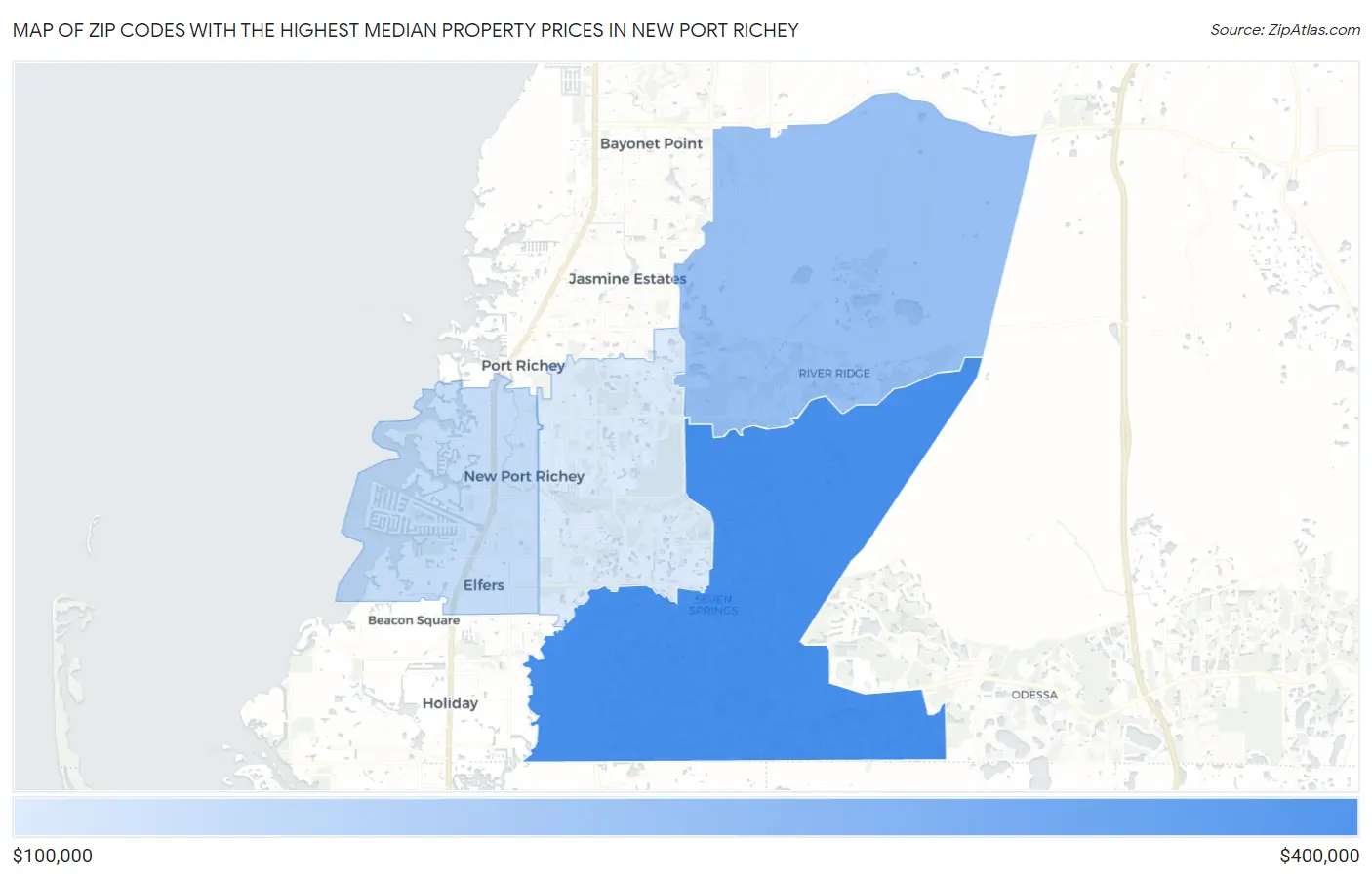 Zip Codes with the Highest Median Property Prices in New Port Richey Map