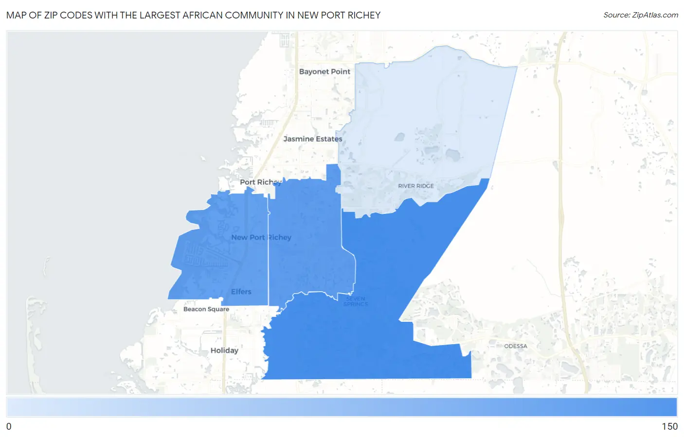 Zip Codes with the Largest African Community in New Port Richey Map