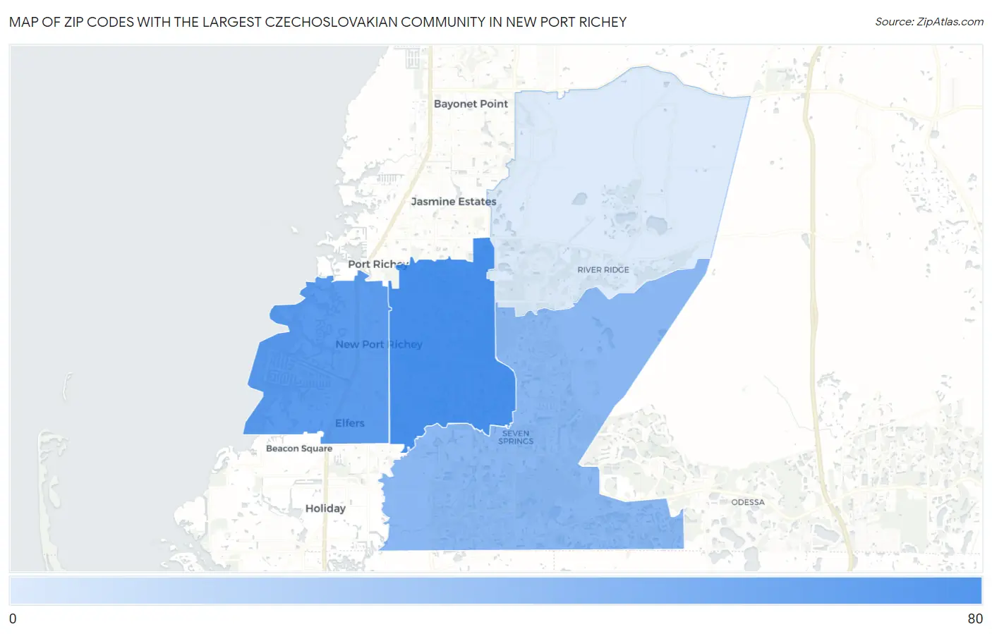 Zip Codes with the Largest Czechoslovakian Community in New Port Richey Map