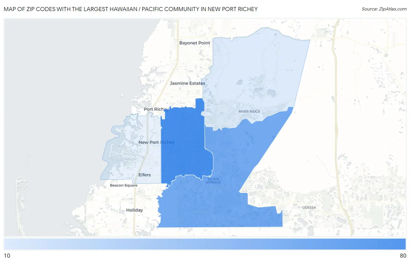 Zip Codes with the Largest Hawaiian / Pacific Community in New Port Richey Map