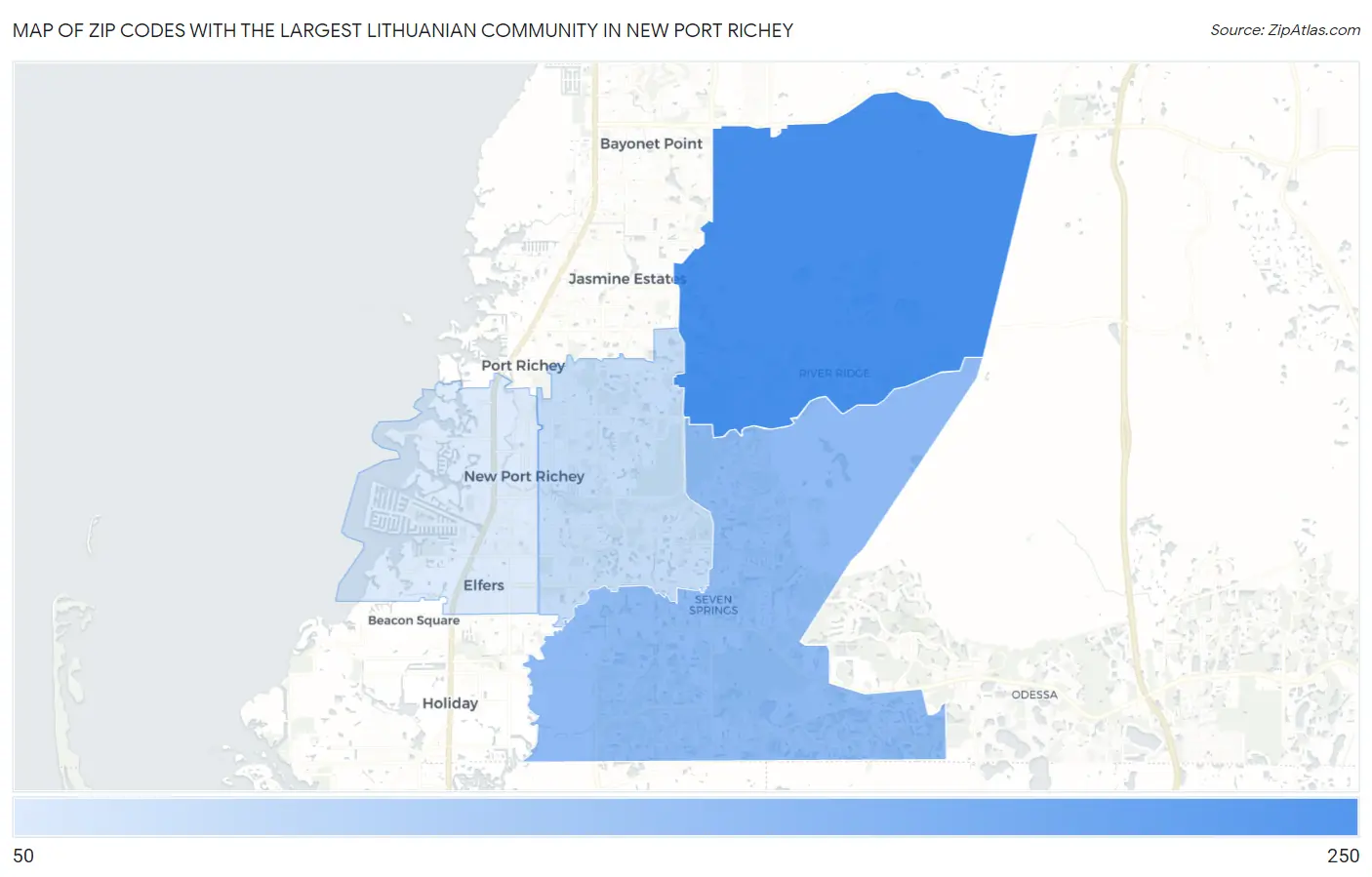 Zip Codes with the Largest Lithuanian Community in New Port Richey Map