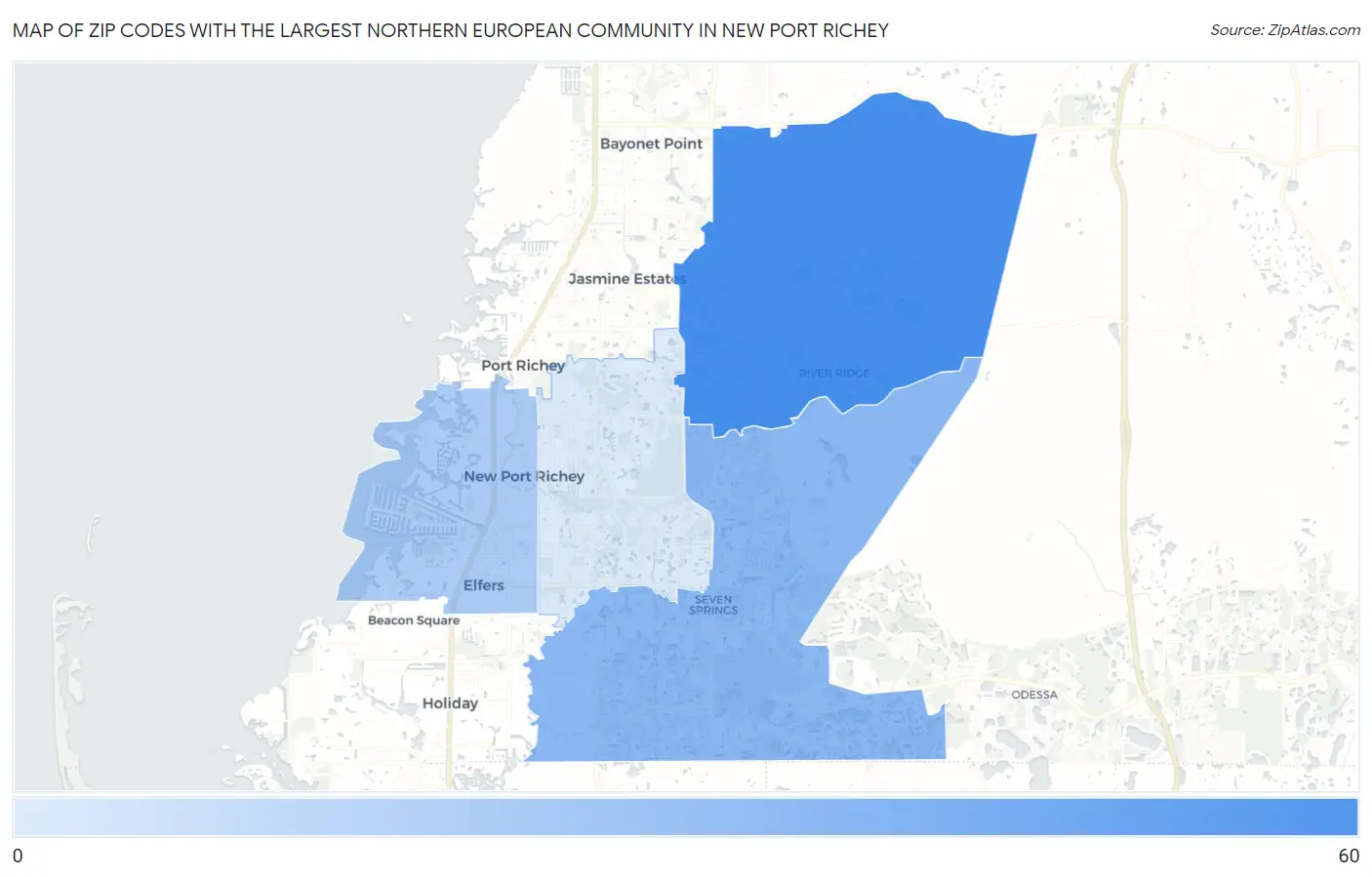 Zip Codes with the Largest Northern European Community in New Port Richey Map