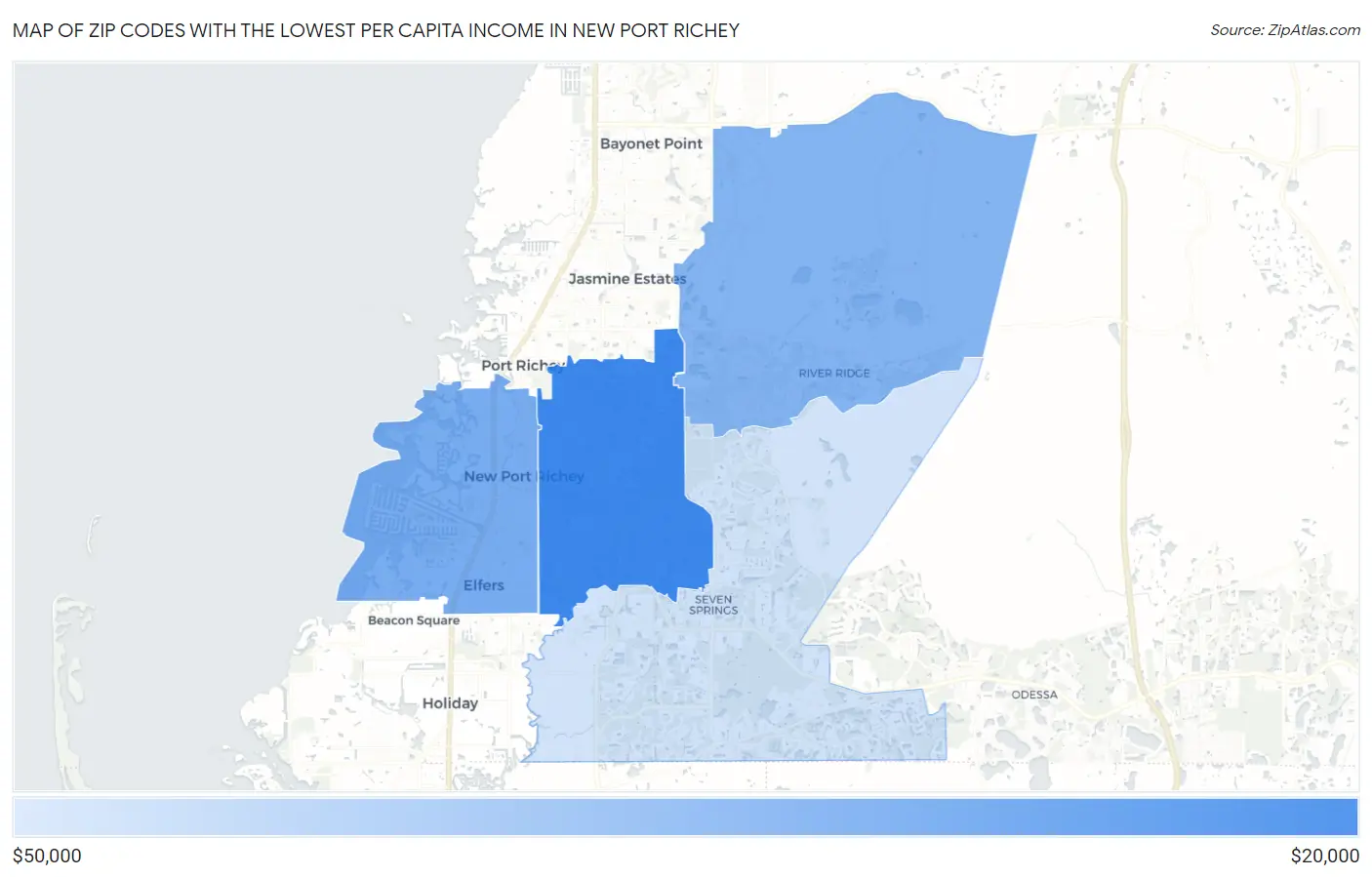 Zip Codes with the Lowest Per Capita Income in New Port Richey Map