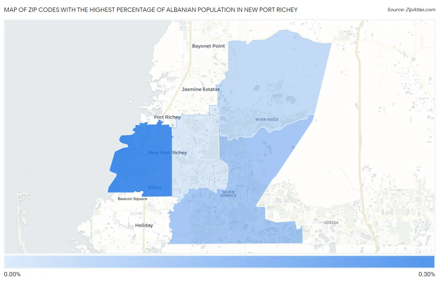 Zip Codes with the Highest Percentage of Albanian Population in New Port Richey Map