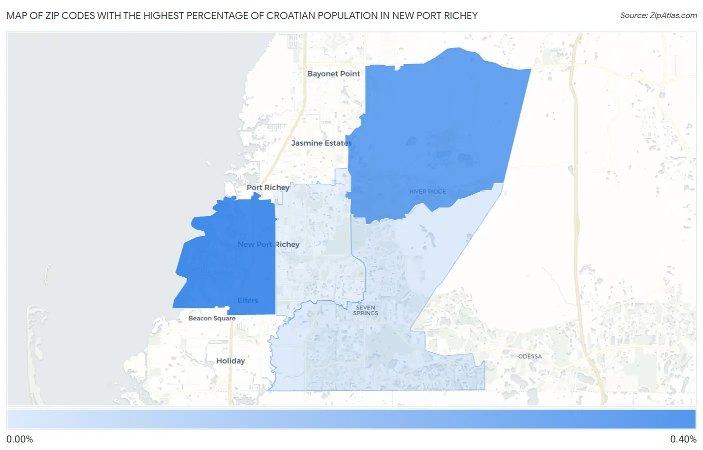 Zip Codes with the Highest Percentage of Croatian Population in New Port Richey Map