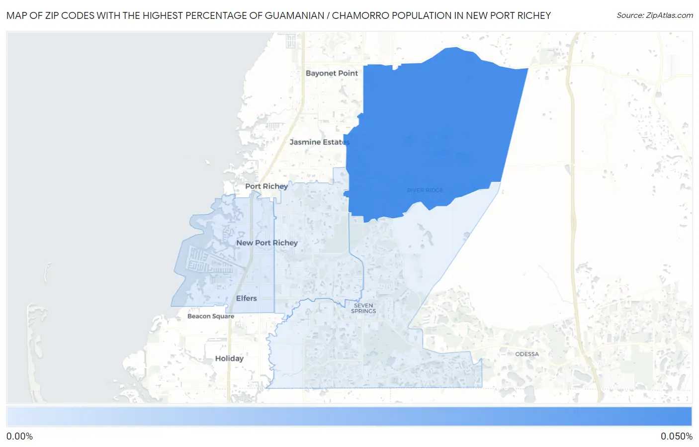Zip Codes with the Highest Percentage of Guamanian / Chamorro Population in New Port Richey Map