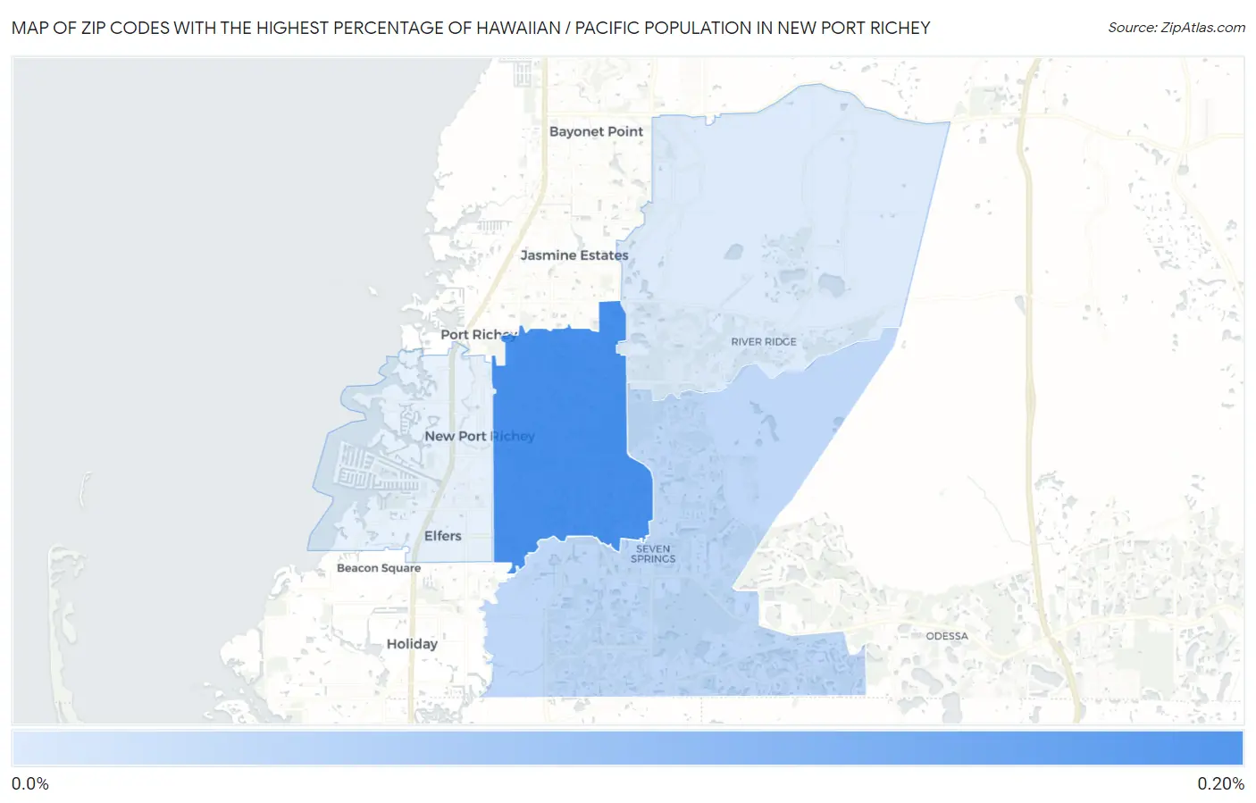 Zip Codes with the Highest Percentage of Hawaiian / Pacific Population in New Port Richey Map