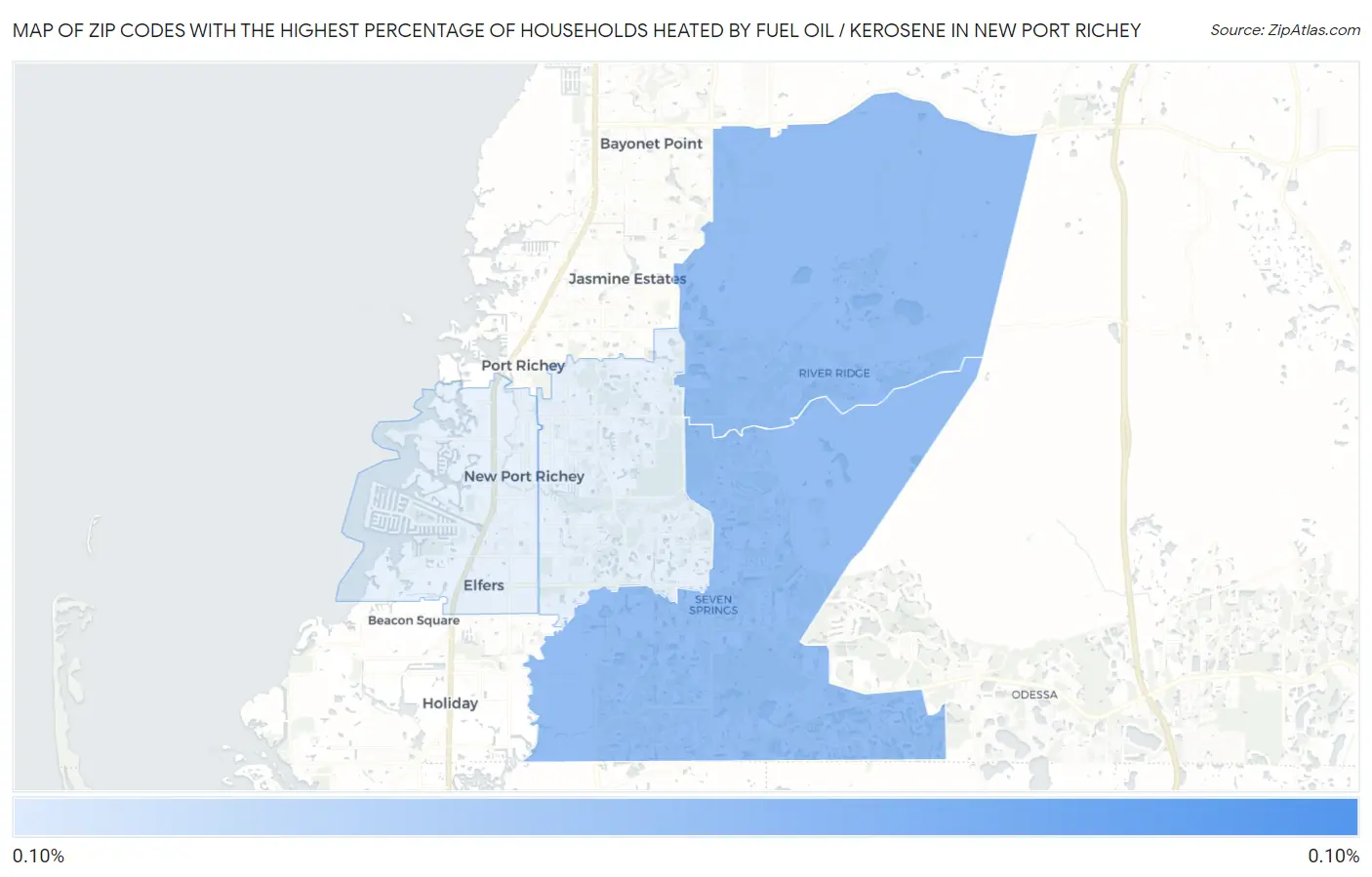 Zip Codes with the Highest Percentage of Households Heated by Fuel Oil / Kerosene in New Port Richey Map