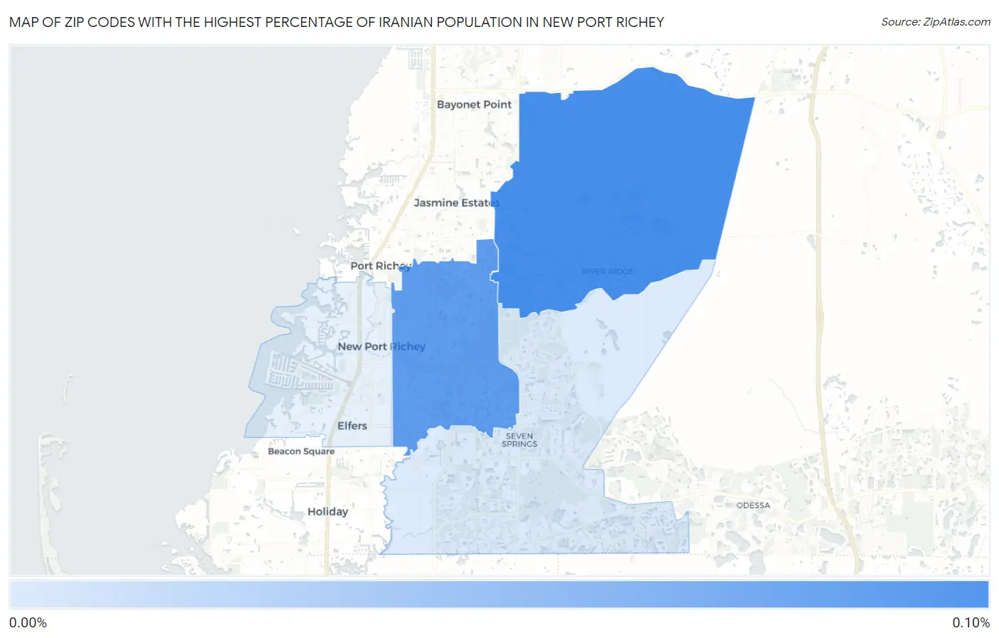 Zip Codes with the Highest Percentage of Iranian Population in New Port Richey Map