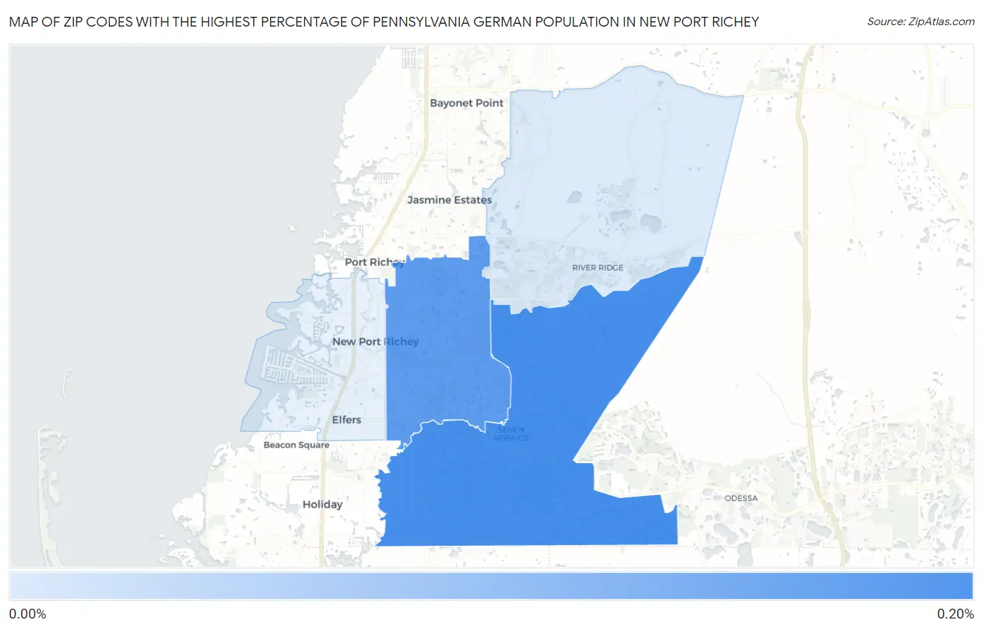 Zip Codes with the Highest Percentage of Pennsylvania German Population in New Port Richey Map