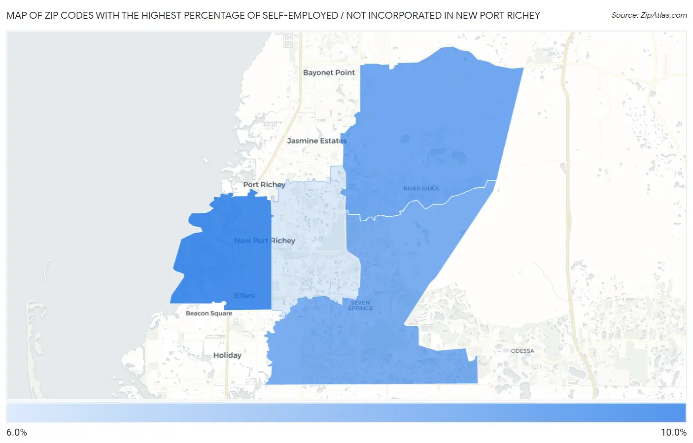 Zip Codes with the Highest Percentage of Self-Employed / Not Incorporated in New Port Richey Map