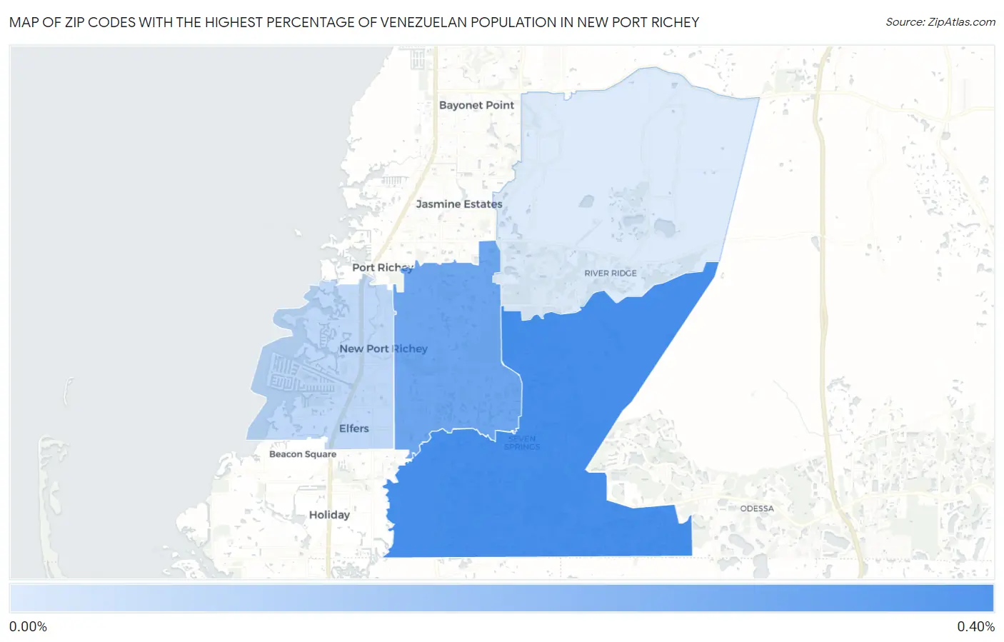 Zip Codes with the Highest Percentage of Venezuelan Population in New Port Richey Map