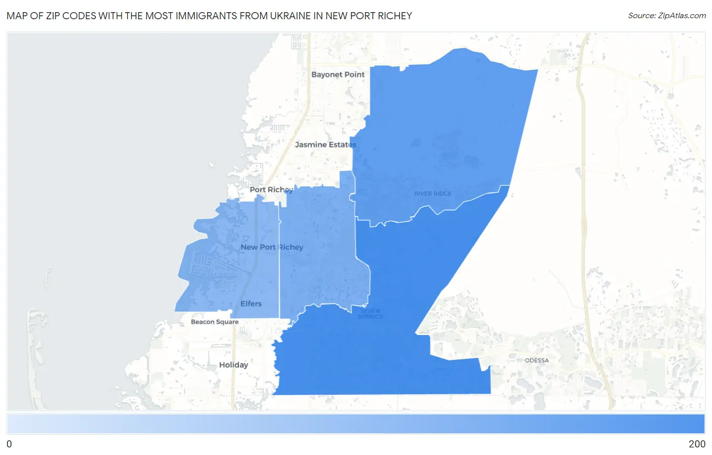 Zip Codes with the Most Immigrants from Ukraine in New Port Richey Map