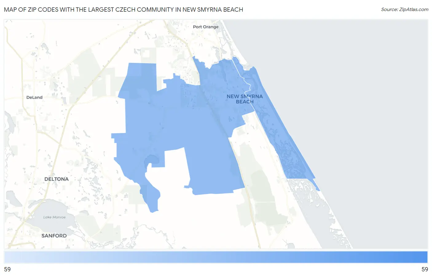 Zip Codes with the Largest Czech Community in New Smyrna Beach Map