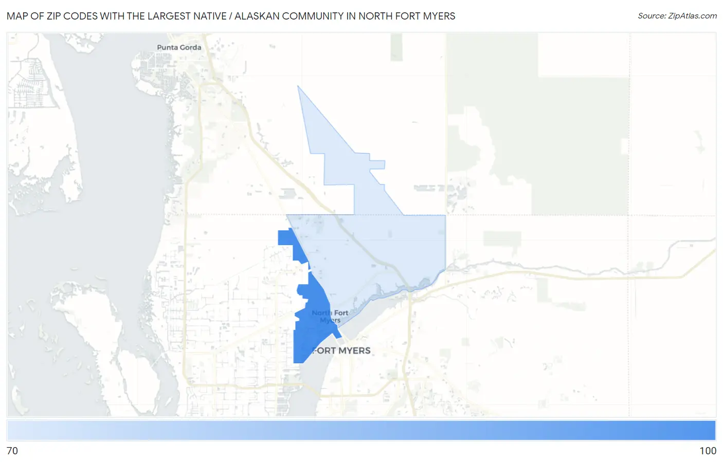 Zip Codes with the Largest Native / Alaskan Community in North Fort Myers Map