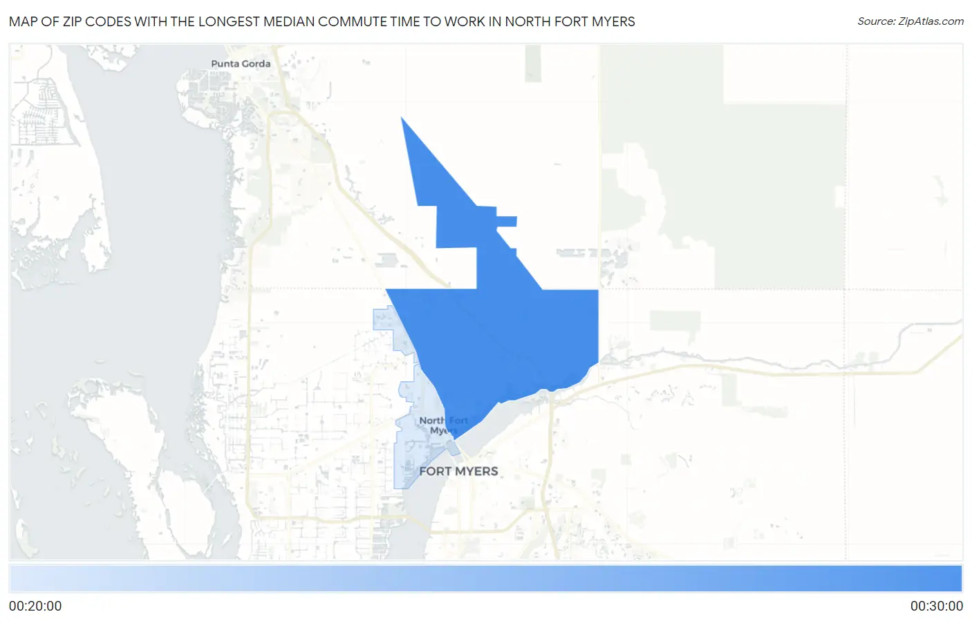 Zip Codes with the Longest Median Commute Time to Work in North Fort Myers Map